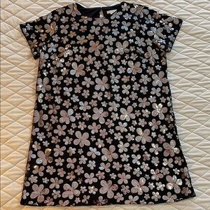 Black Floral Sequin Short Sleeve Dress